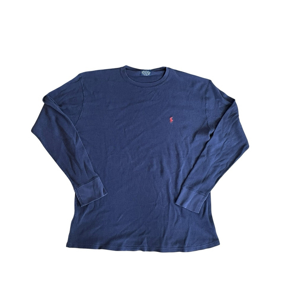 Polo Ralph Lauren Shirt Mens L Blue Waffle Knit Long Sleeve Sleepwear Casual